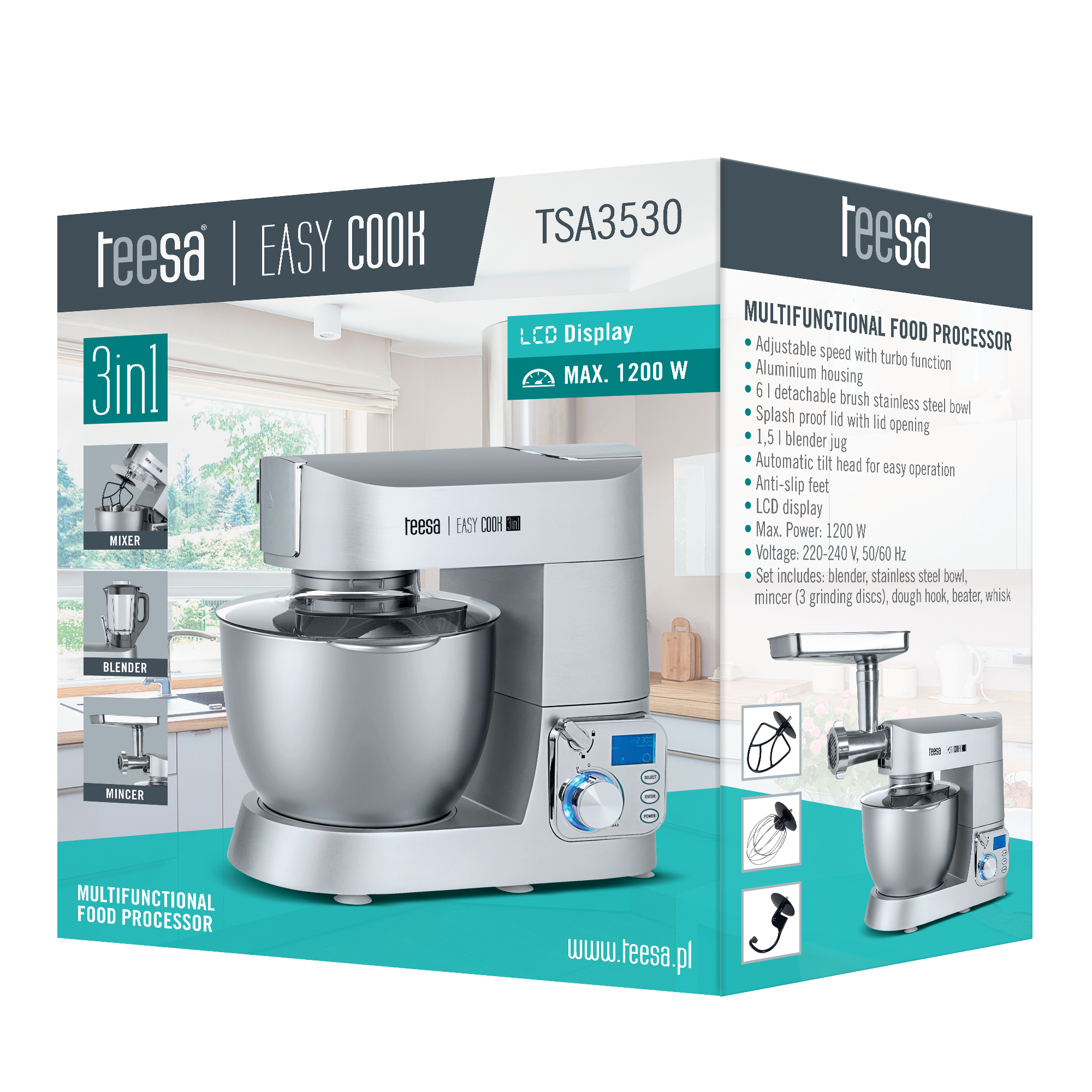 Teesa Easy Cook Single Black Robot Da Cucina, Mixer, 1400 W, 1 Liter